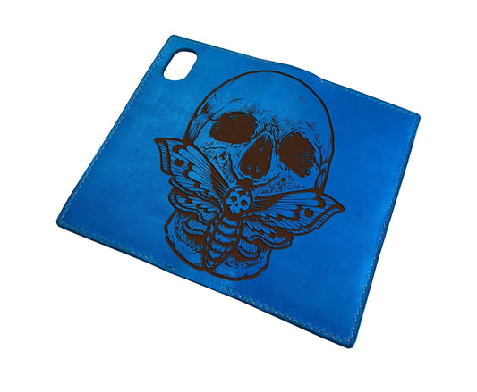 Skull butterfly engrave leather mobile phone wallet, mobile phone leather case, customized iphone wallet, samsung leather bifold wallet