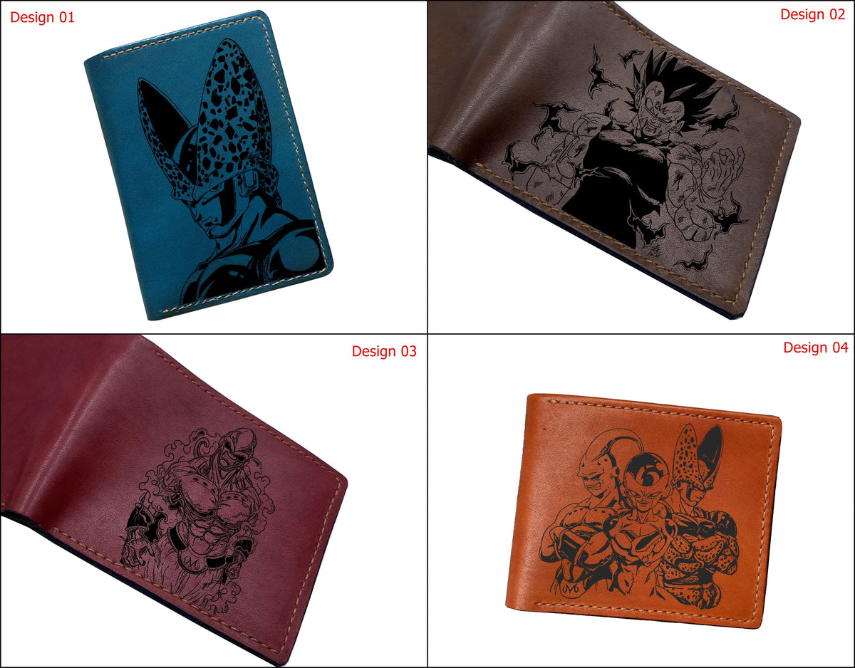 Mayan Corner - Dragon ball characters drawing leather wallet, fan art leather gift for men, wallet for him, leather anniversary present ideas - Majin Buu