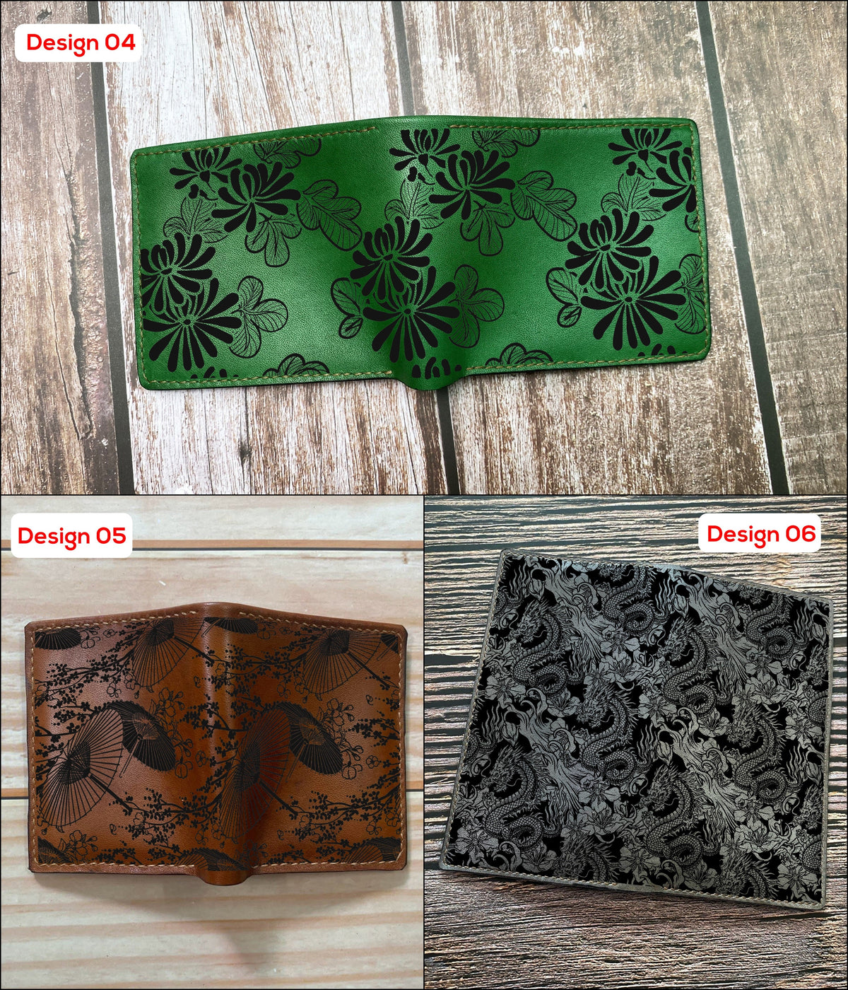 Mayan Corner - Koi fish minimalist design wallet, bifold leather wallet, japanese style leather gift for dad, husband, brother