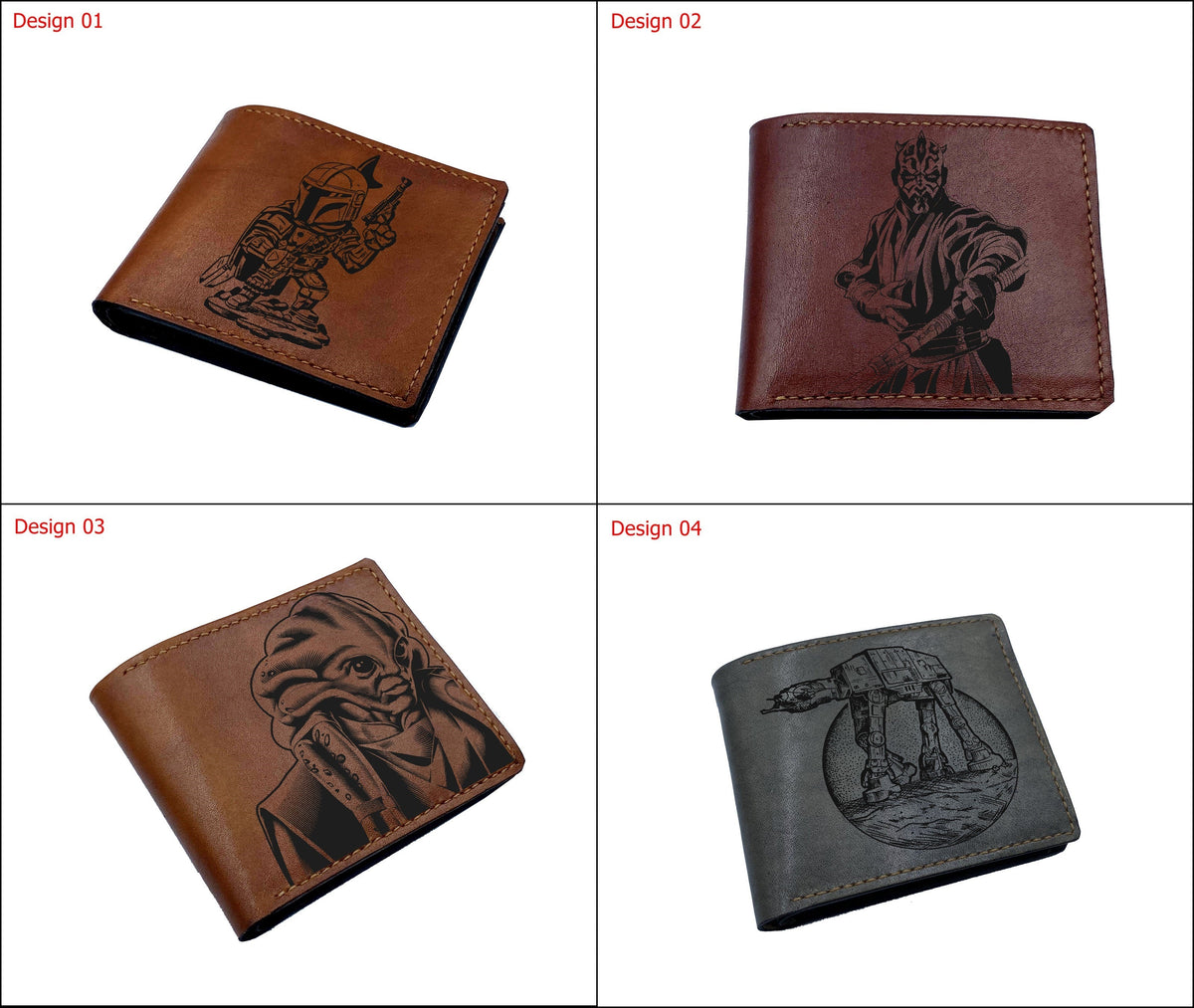 Genuine handmade leather wallet, premium leather gift ideas for men, Starwars characters art drawing, valentine gift ideas for boyfriend