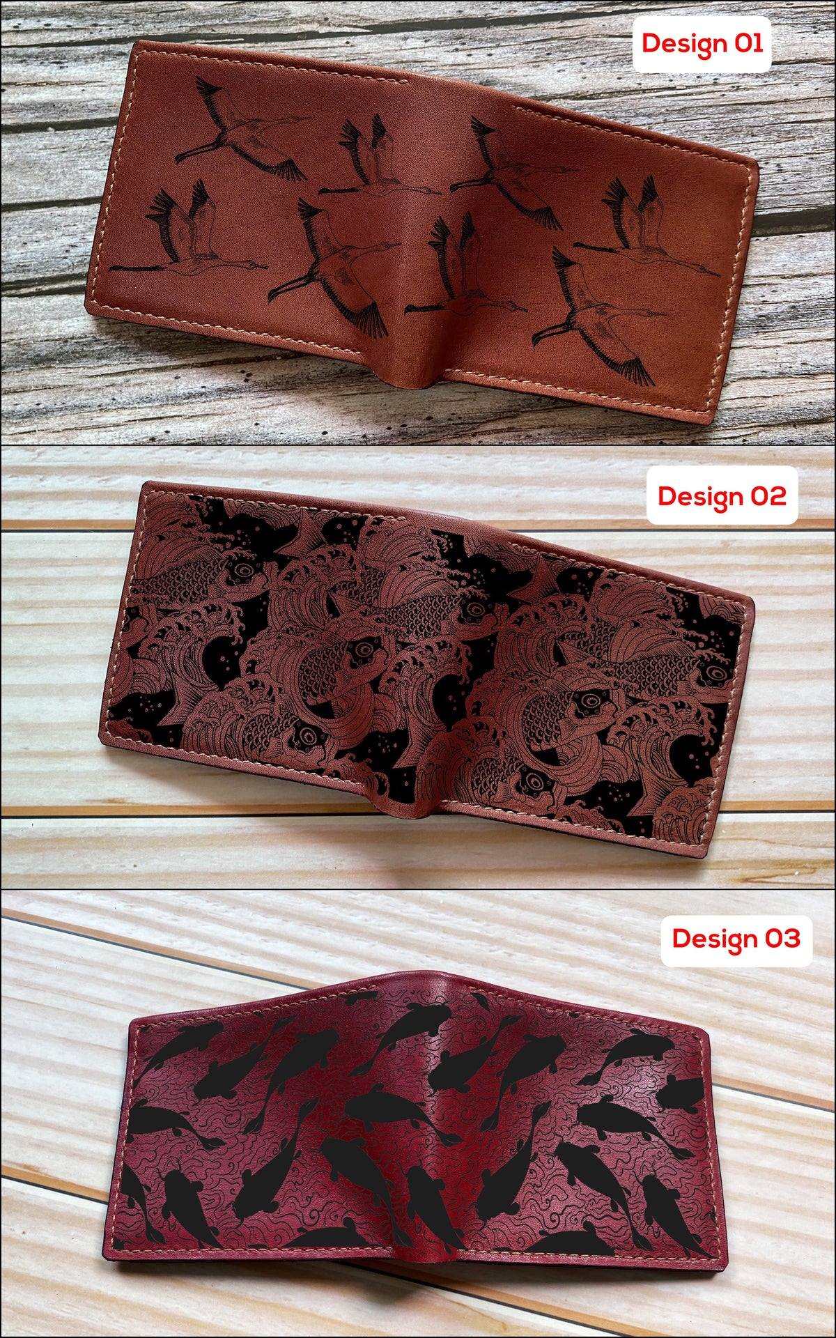 Mayan Corner - Personalized japan tradition pattern wallet, genuine leather men's wallet, bifold mini card wallet, gift for men