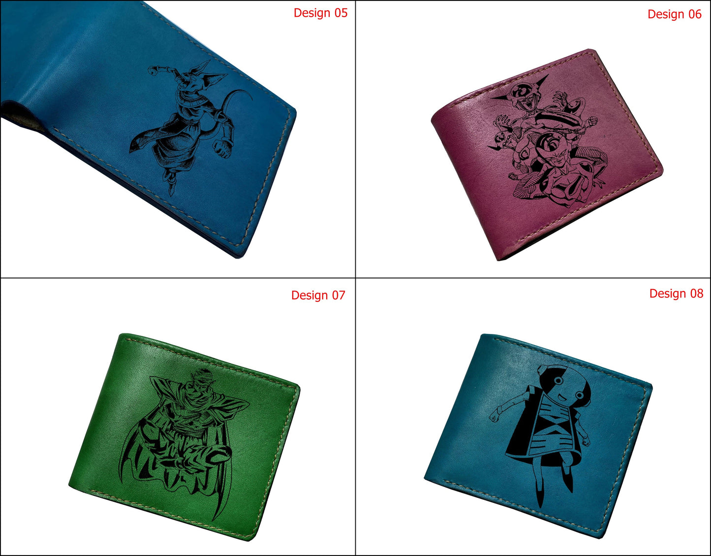 Mayan Corner - Dragon ball characters drawing leather wallet, fan art leather gift for men, wallet for him, leather anniversary present ideas - Majin Buu