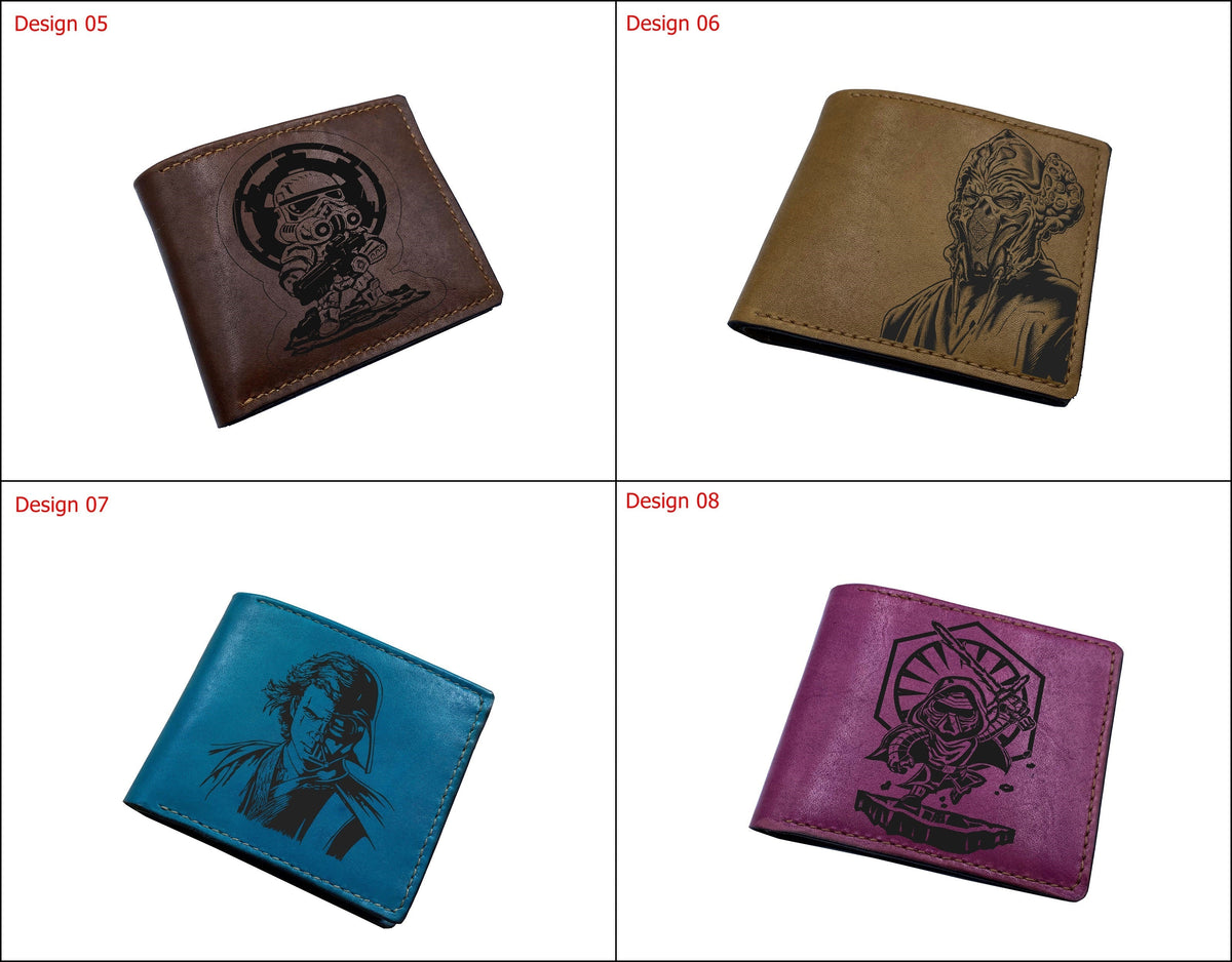 Customized Starwars art wallet, genuine leather bifold wallet, wallet for dad, starwars fan wallet, gift for him
