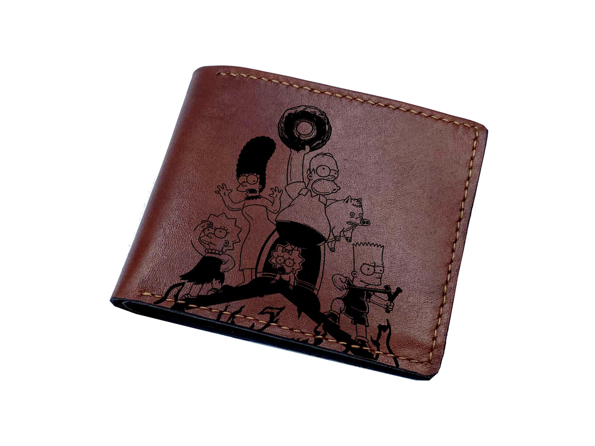 Mayan Corner - Personalized genuine leather wallet, bifold leather gift for dad from daughter, The Simpsons movie art wallet, birthday gift for men