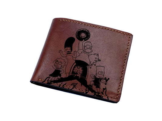 Mayan Corner - Personalized genuine leather wallet, bifold leather gift for dad from daughter, The Simpsons movie art wallet, birthday gift for men