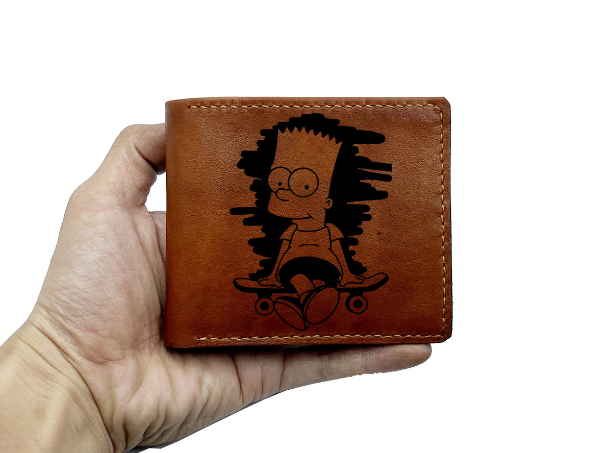Mayan Corner - Bart Simpson movie characters leather gift, The Simpsons movie leather art, cute leather wallet, christmast gift ideas for men