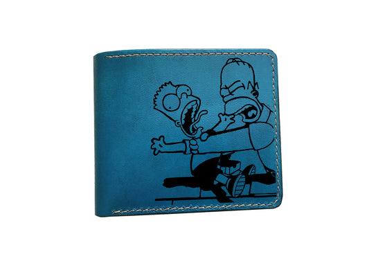 Mayan Corner - Personalized leather handmade wallet, The Simpsons movie engraving wallet, Homer and Bart Simpson, leather art wallet for him, gift for dad, husband